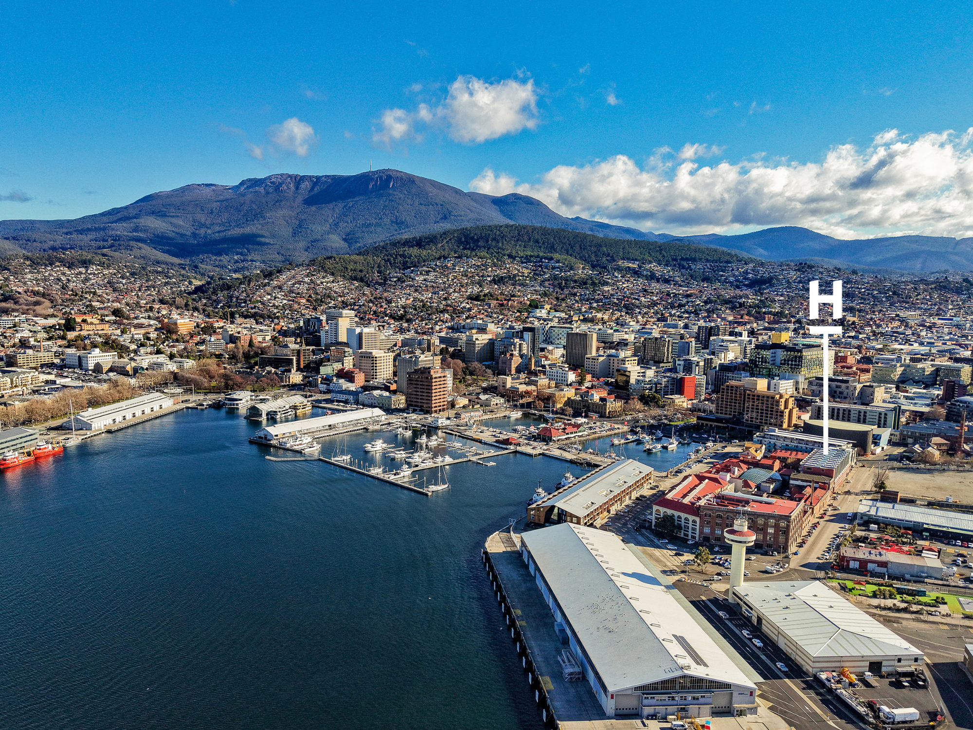 Hobart city and harbour aerial